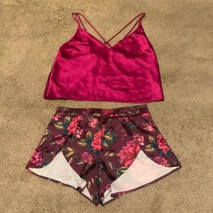 Victorias Secret Satin Pink and Purple Flower Cami pajama set size XSmall